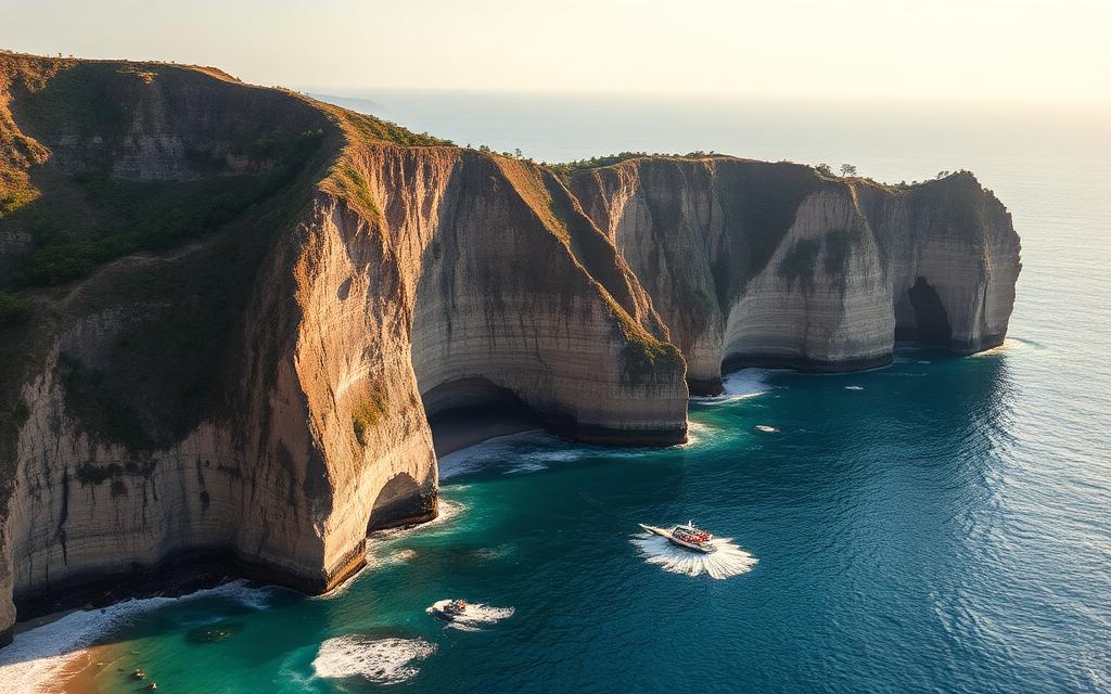 The limestone cliffs below Uluwatu on the Bukit peninsula.