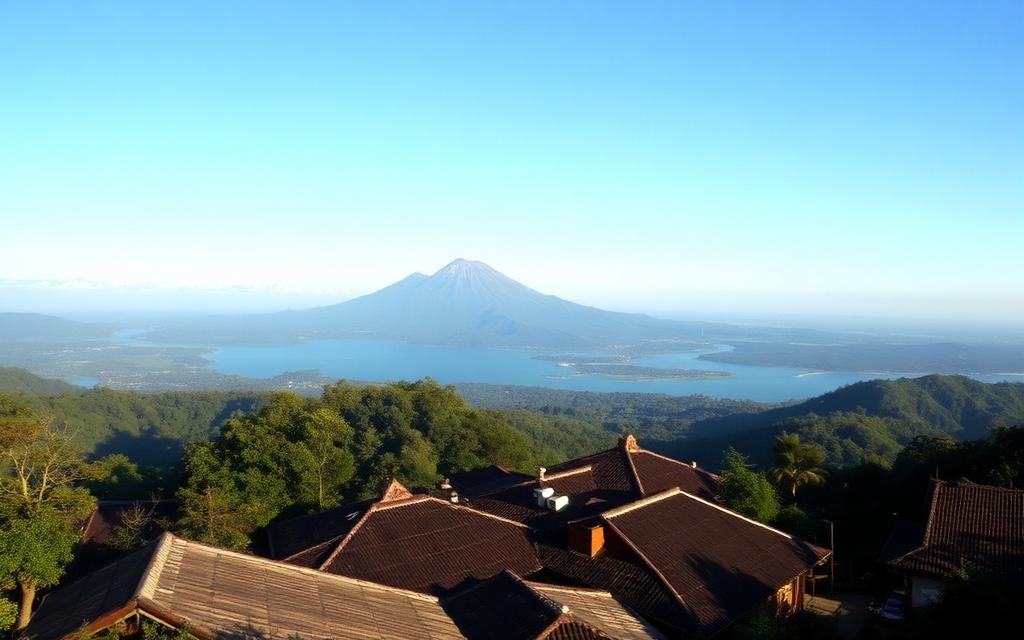 Mount Batur and its caldera lake seen from Kintamani.